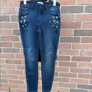 Kensie Dark Blue Skinny Jeans with Pearl Accents